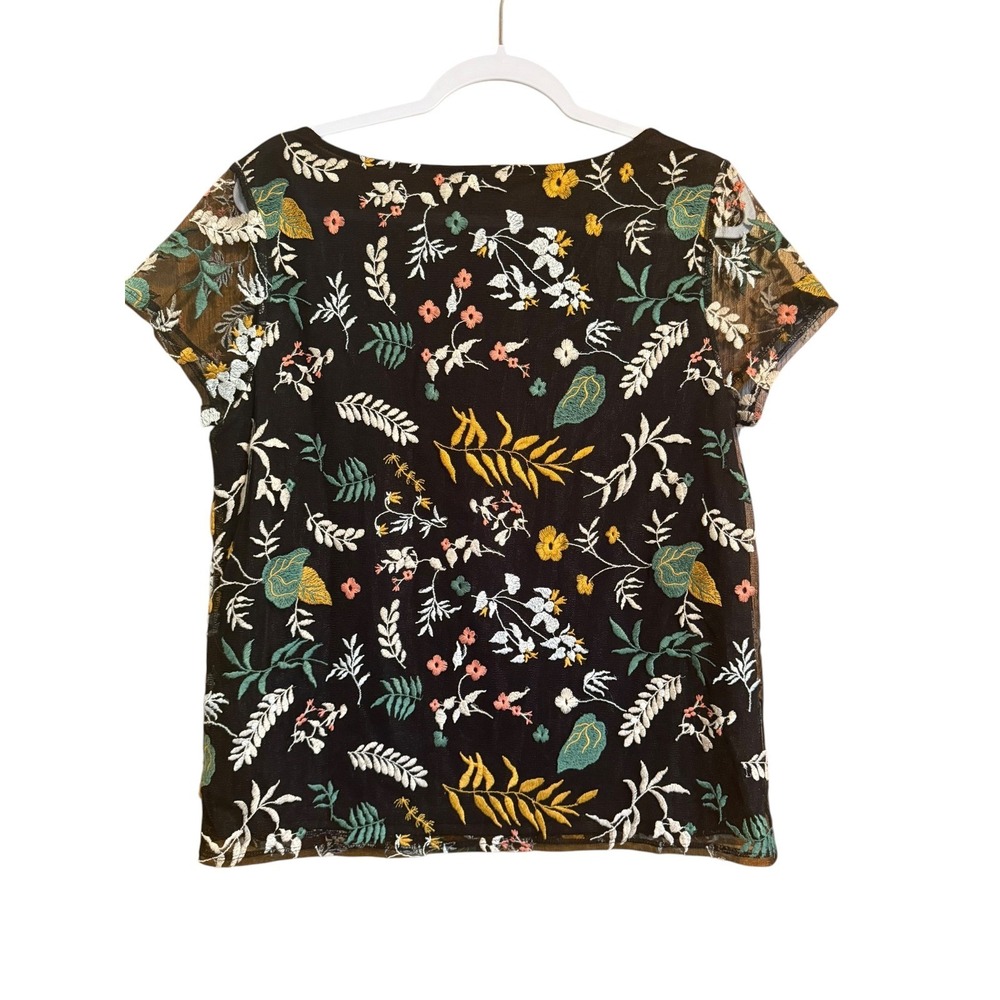 Ann Taylor All Over Embroidered Blouse Black Mesh Overlay Garden Fairy Size M - Picture 3 of 8